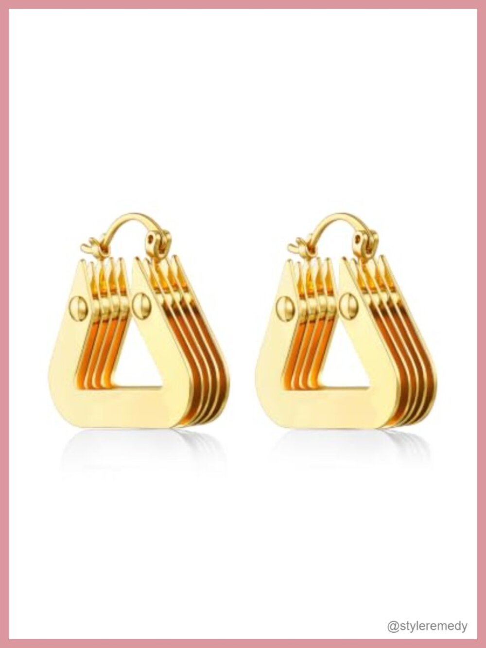 18K Gold Plated Geometric Hoop Earrings Triangle Layered Open Cutout Statement